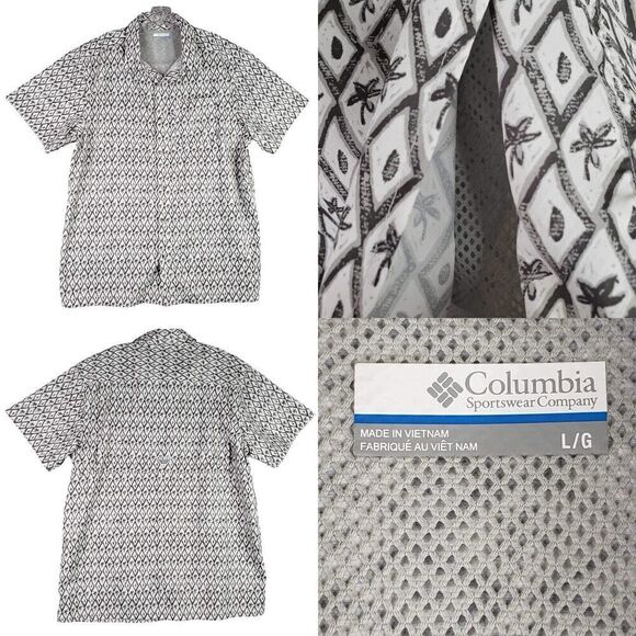 Columbia Shirt PFG Men's Size Large Gray Button Down Short Sleeve Tropical - Picture 1 of 11